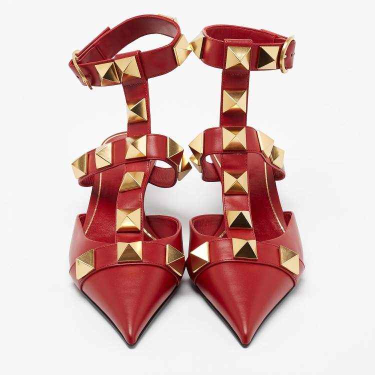 Pre Owned Valentino Red Leather Roman Stud Pumps Size 39
