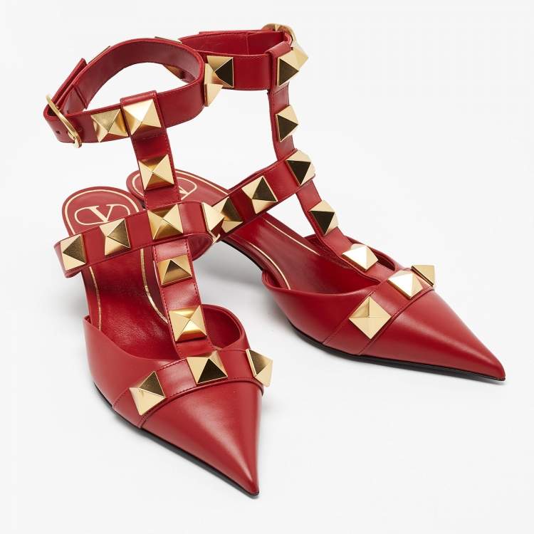 Pre Owned Valentino Red Leather Roman Stud Pumps Size 39