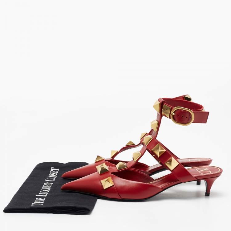 Pre Owned Valentino Red Leather Roman Stud Pumps Size 39