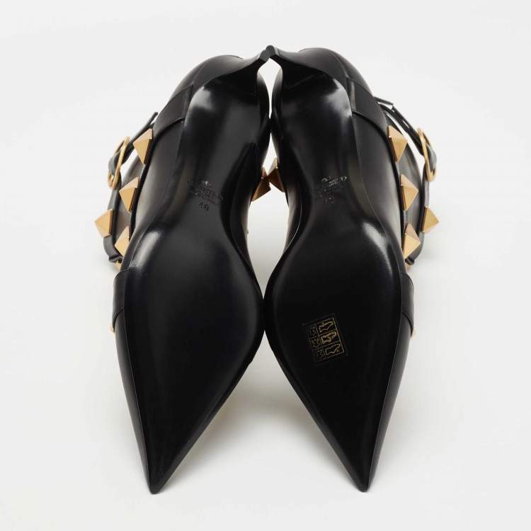 Pre Owned Valentino Black Leather Roman Stud Ankle Boots Size 40 