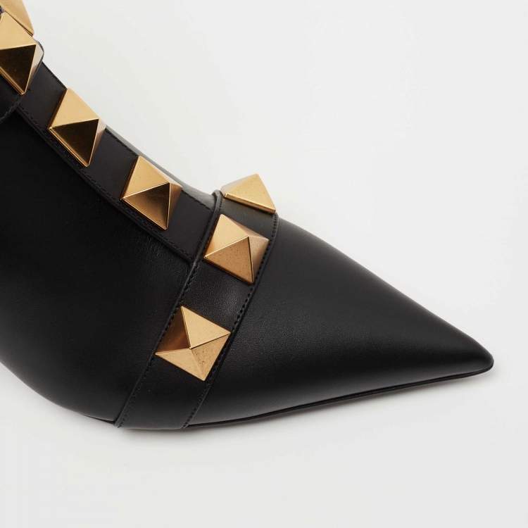 Pre Owned Valentino Black Leather Roman Stud Ankle Boots Size 40 