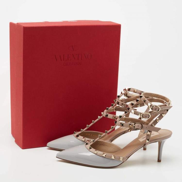 Pre Owned Valentino Grey/Beige Patent and Leather Rockstud Pumps Size 41