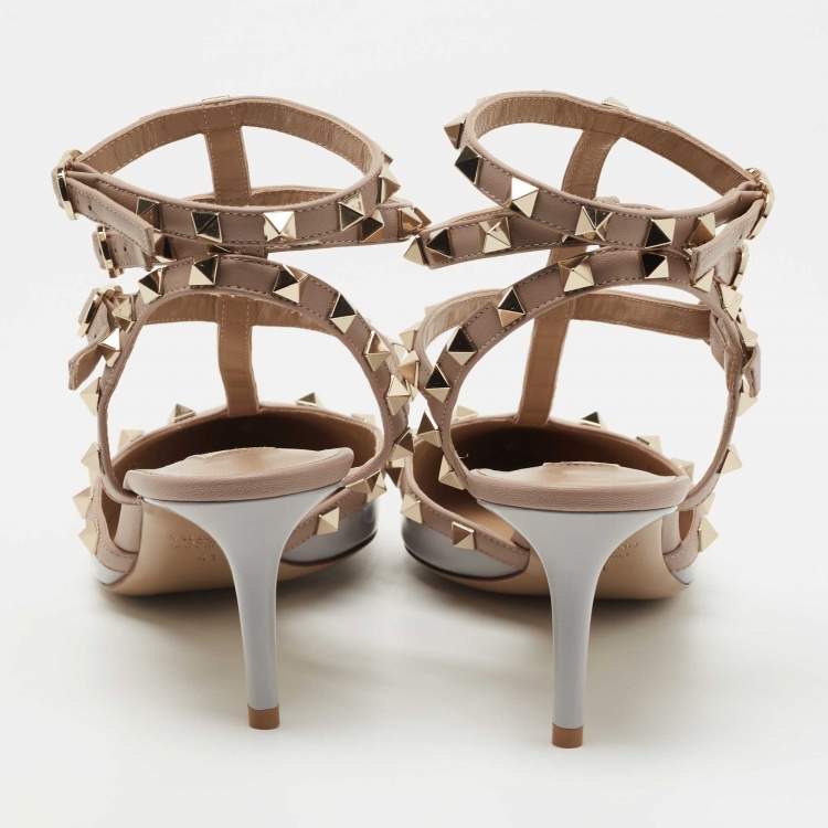 Pre Owned Valentino Grey/Beige Patent and Leather Rockstud Pumps Size 41