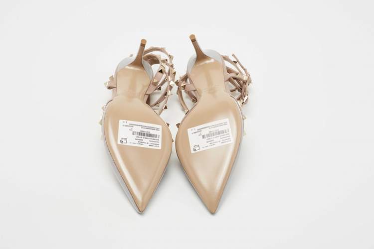 Pre Owned Valentino Grey/Beige Patent and Leather Rockstud Pumps Size 41