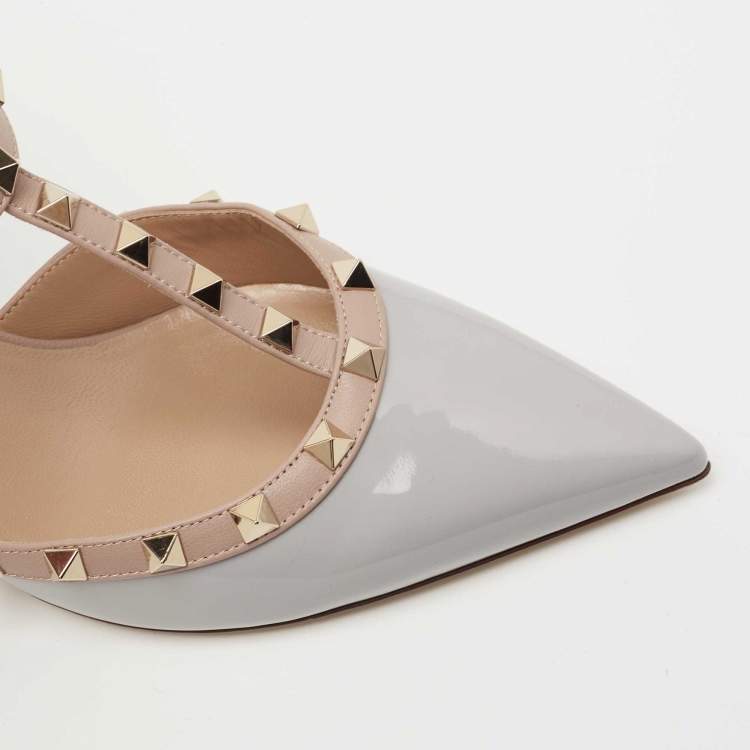 Pre Owned Valentino Grey/Beige Patent and Leather Rockstud Pumps Size 41