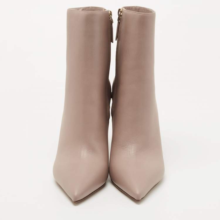 Pre Owned Valentino Beige Leather Rockstud Ankle Boots Size 39.5