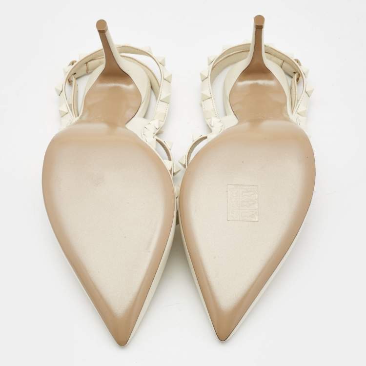 Pre Owned Valentino Cream Leather Rockstud Pumps Size 40.5