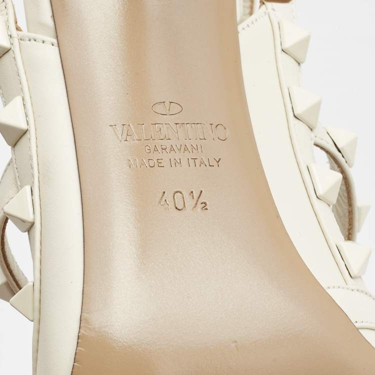 Pre Owned Valentino Cream Leather Rockstud Pumps Size 40.5