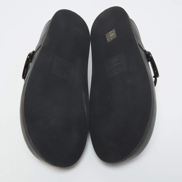 Pre Owned Valentino Black Leather VLogo Sabot Mules Size 42 