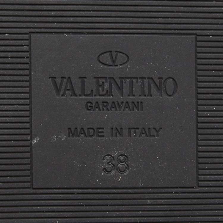 Pre Owned Valentino Black Leather Roman Stud Flat Slides Size 38