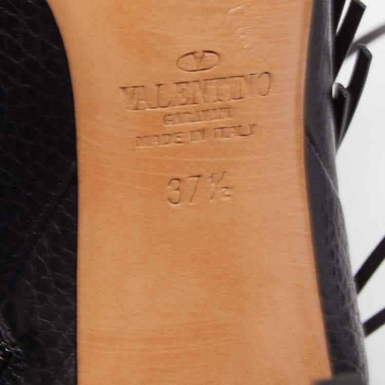 Pre Owned Valentino Black Leather Ankle Boots Size 37.5