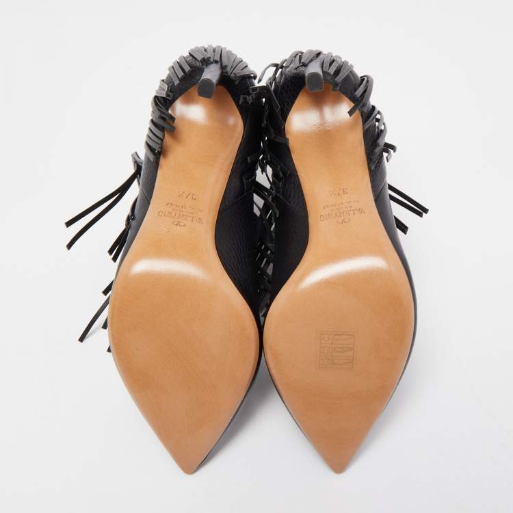 Pre Owned Valentino Black Leather Ankle Boots Size 37.5