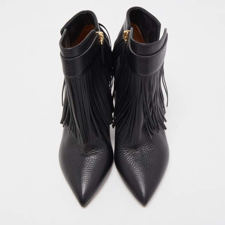 Pre Owned Valentino Black Leather Ankle Boots Size 37.5