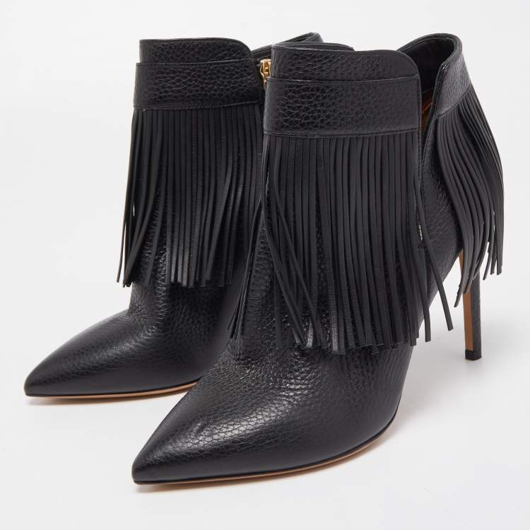 Pre Owned Valentino Black Leather Ankle Boots Size 37.5