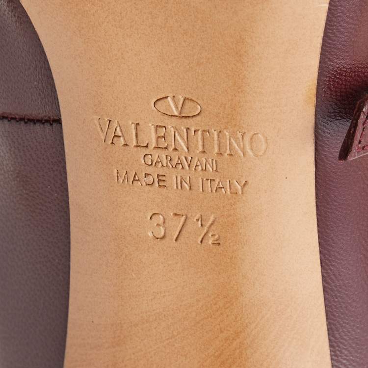 Pre Owned Valentino Burgundy Leather Love Latch Pumps Size 37.5