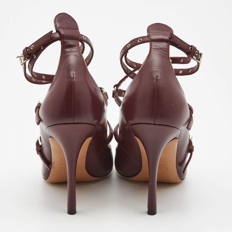 Pre Owned Valentino Burgundy Leather Love Latch Pumps Size 37.5
