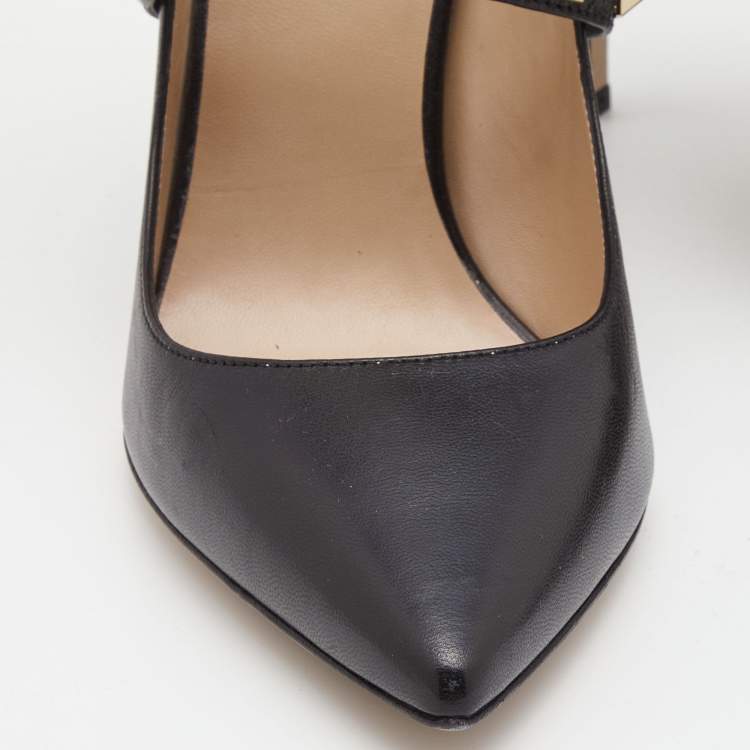 Pre Owned Valentino Black Leather Rockstud  Ankle Wrap Pumps Size 40