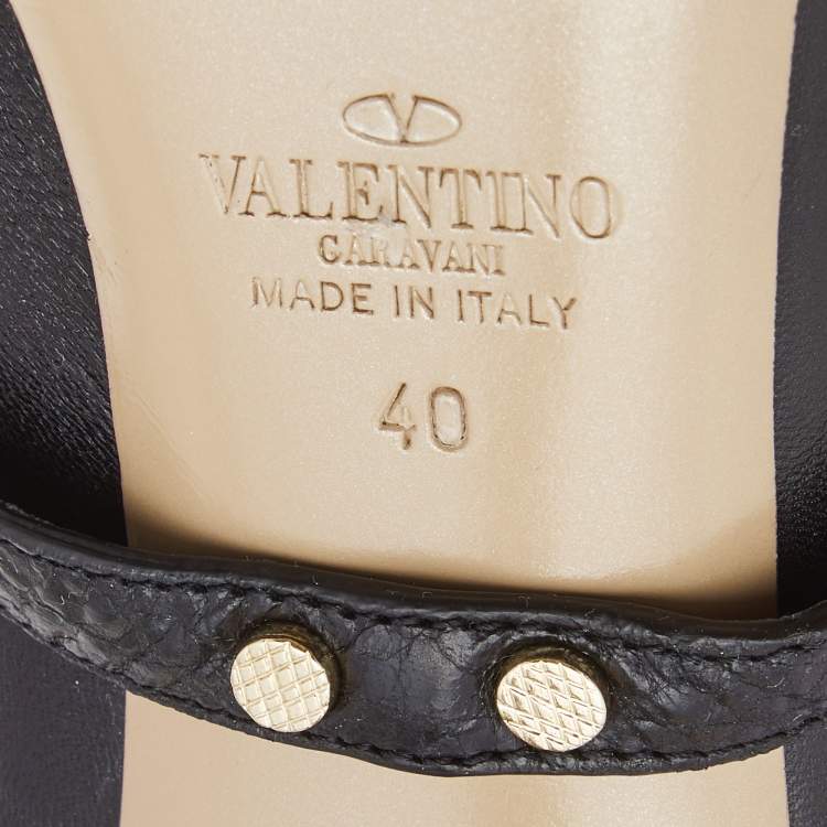 Pre Owned Valentino Black Leather Rockstud  Ankle Wrap Pumps Size 40