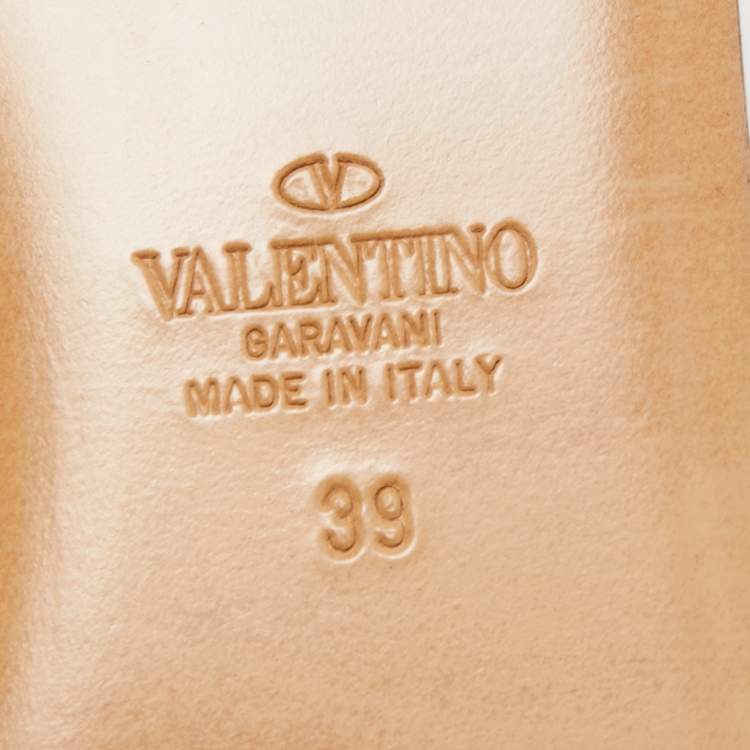Pre Owned Valentino Black Leather Roman Stud Flat Slides Size 39