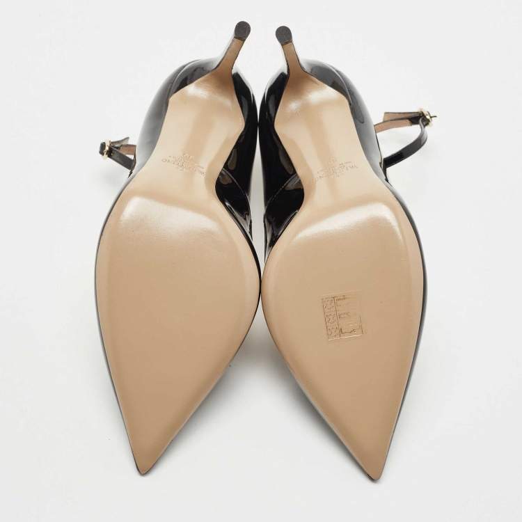 Pre Owned Valentino Black Patent Leather Ankle Cuff Pointed Toe Pumps Size 39