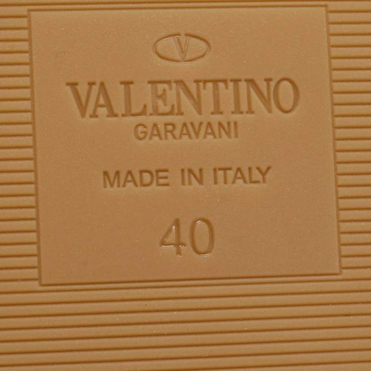 Pre Owned Valentino White Leather Roman Stud Raffia Flat Slides Size 40