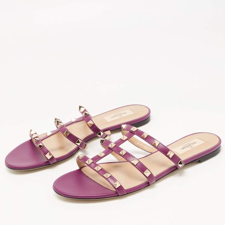 Rationel svejsning jord Valentino Purple Leather Rockstud Flat Slides Size 40 Valentino | TLC