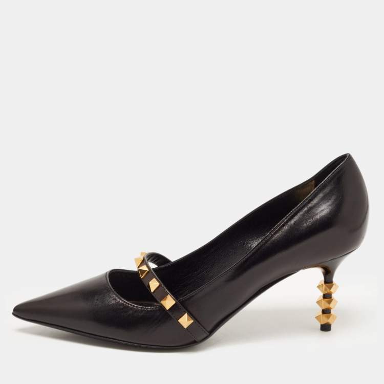 Pre Owned Valentino Black Leather Rockstud Pumps Size 37.5