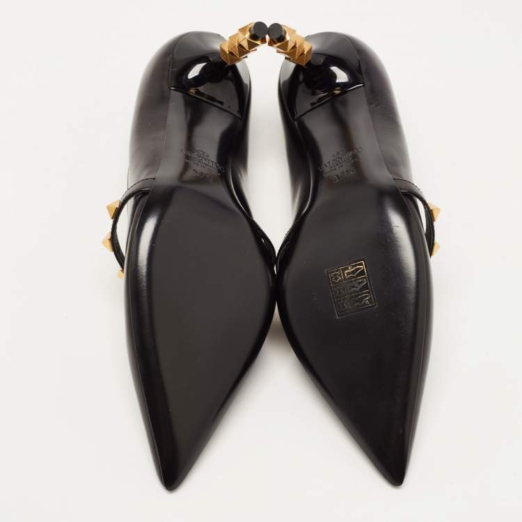 Pre Owned Valentino Black Leather Rockstud Pumps Size 37.5