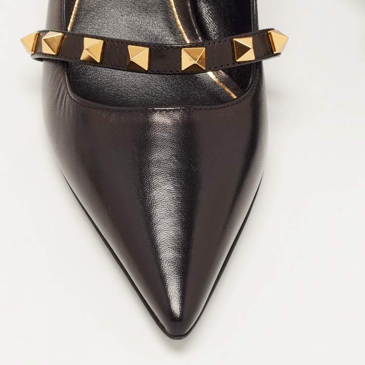 Pre Owned Valentino Black Leather Rockstud Pumps Size 37.5
