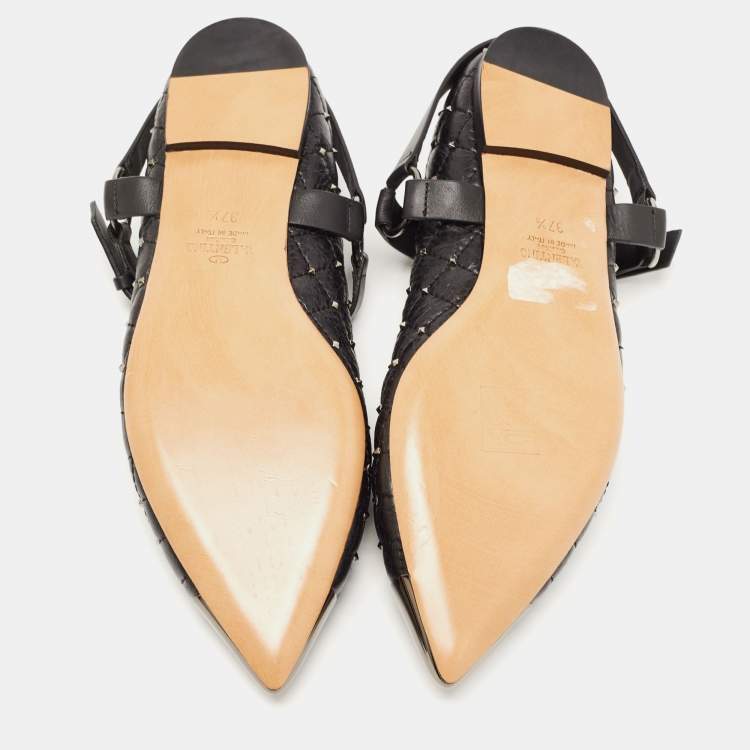 Pre Owned Valentino Black Leather Rockstud Ballet Flats Size 37.5