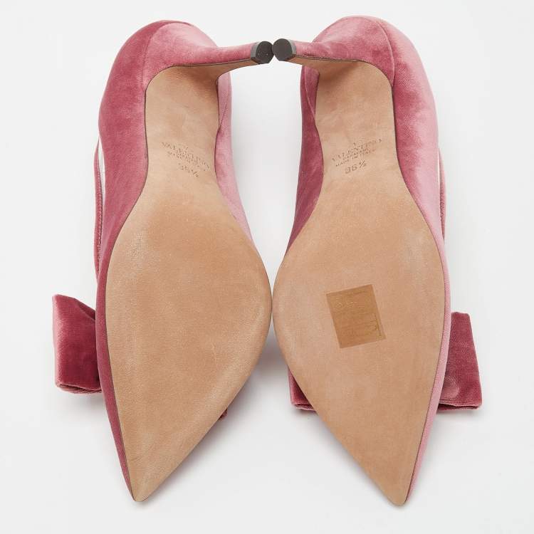 Pre Owned Valentino Pink PVC And Velvet Dollybow Pointed Toe Pumps Size 36.5