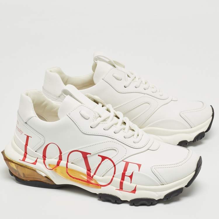 مملوكة مسبقًا Valentino White Leather Bounce LOVE Sneakers Size 38