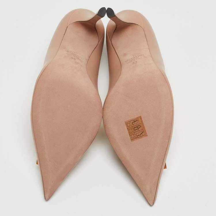 Pre Owned Valentino Beige Leather One Stud Crystals Pumps Size 39