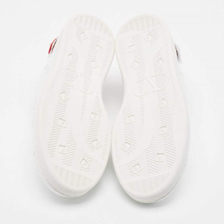 Pre Owned Valentino White Leather Vlogo Rockstud Low Top Sneakers Size 39.5