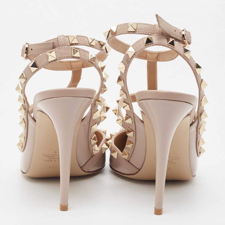 Pre Owned Valentino Powder Pink Patent Leather Rockstud Strappy Pointed Toe Pumps Size 41.5