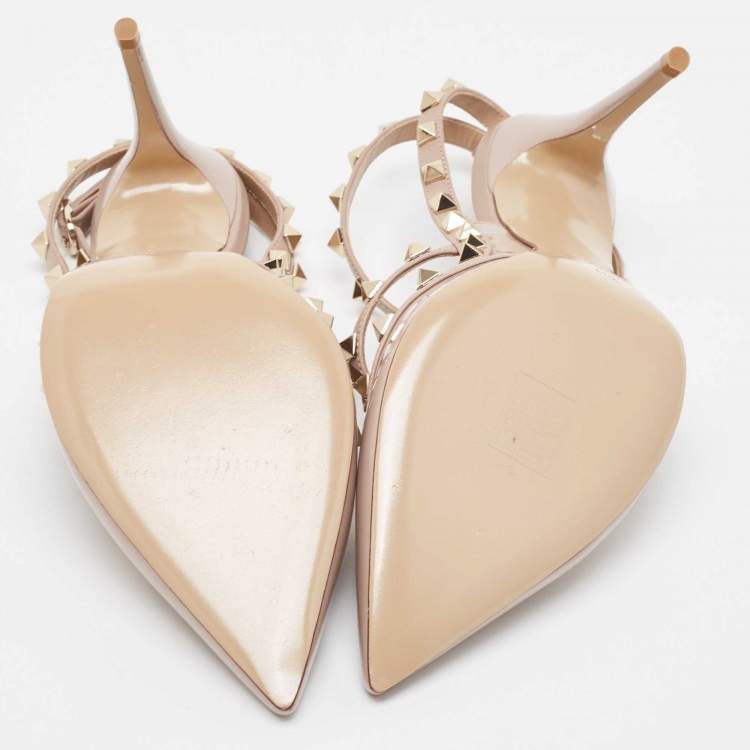 Pre Owned Valentino Powder Pink Patent Leather Rockstud Strappy Pointed Toe Pumps Size 41.5