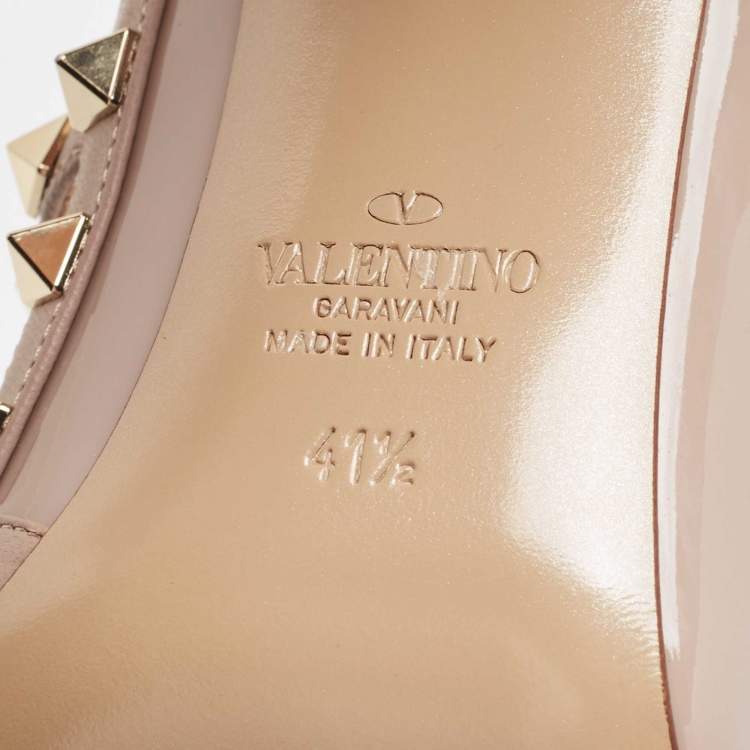 Pre Owned Valentino Powder Pink Patent Leather Rockstud Strappy Pointed Toe Pumps Size 41.5