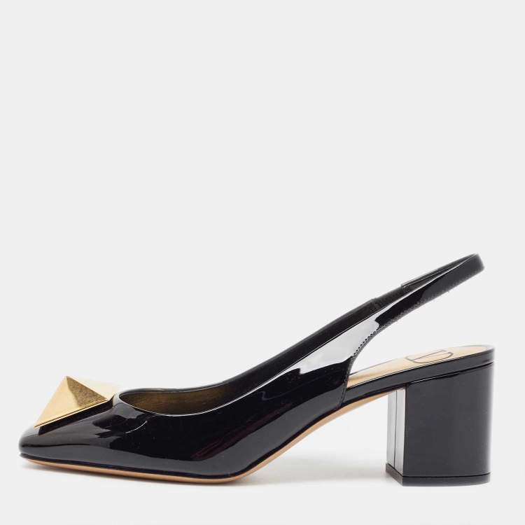 Valentino One Stud 100 Patent Slingback Pump Black