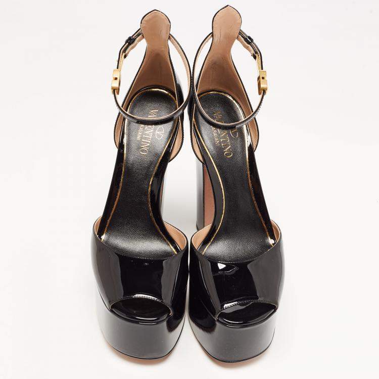 Valentino One Stud Slingback Pumps Black Patent Leather Size 36.5 New