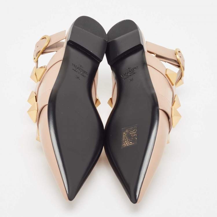 Pre Owned Valentino Beige Leather Roman Stud Ankle Strap Sandals Size 36