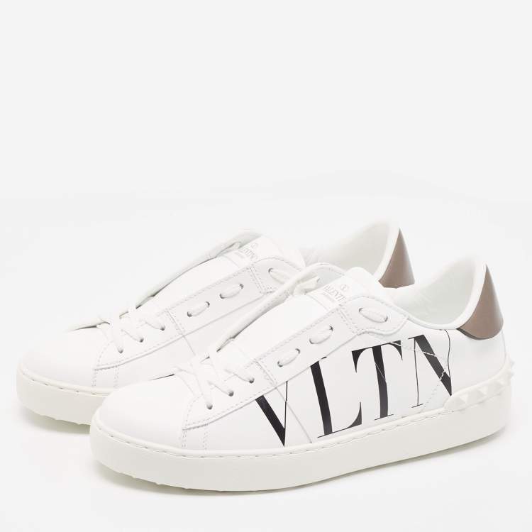 Pre Owned Valentino White Leather VLTN Logo Low Top Sneakers Size 38