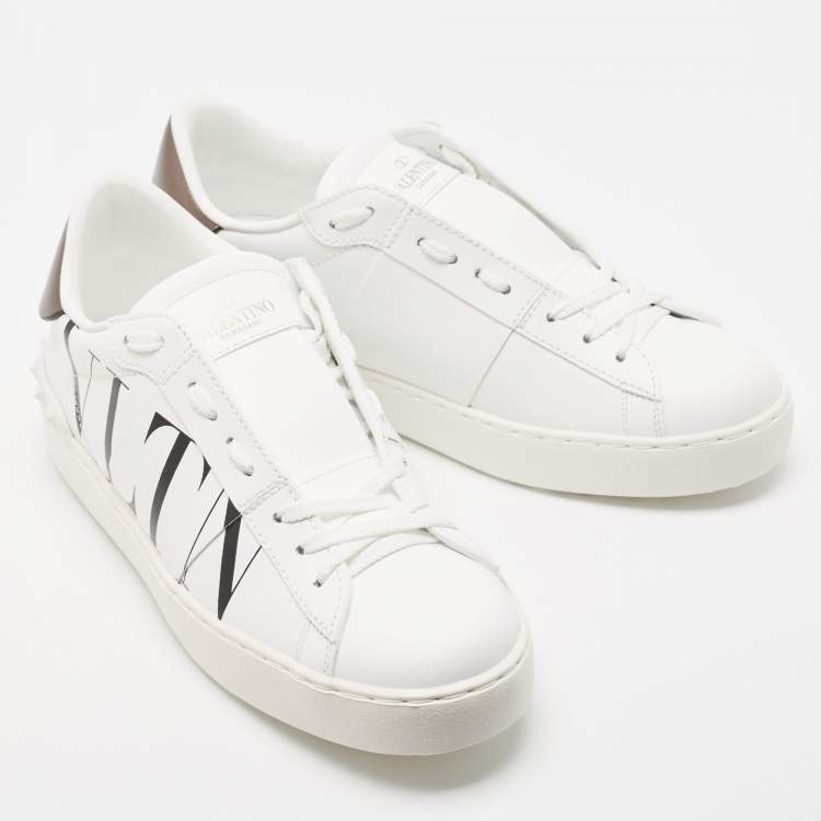 Pre Owned Valentino White Leather VLTN Logo Low Top Sneakers Size 38