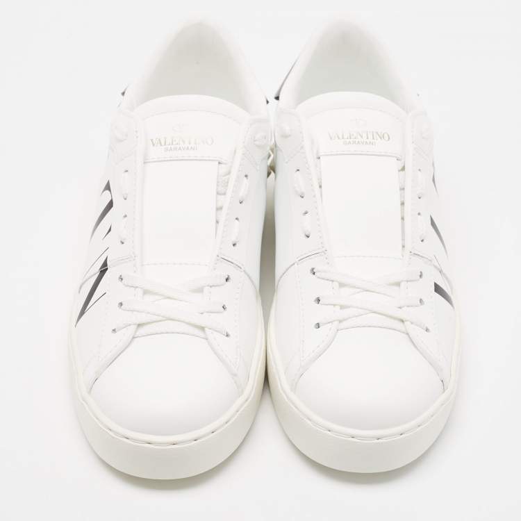 Pre Owned Valentino White Leather VLTN Logo Low Top Sneakers Size 38