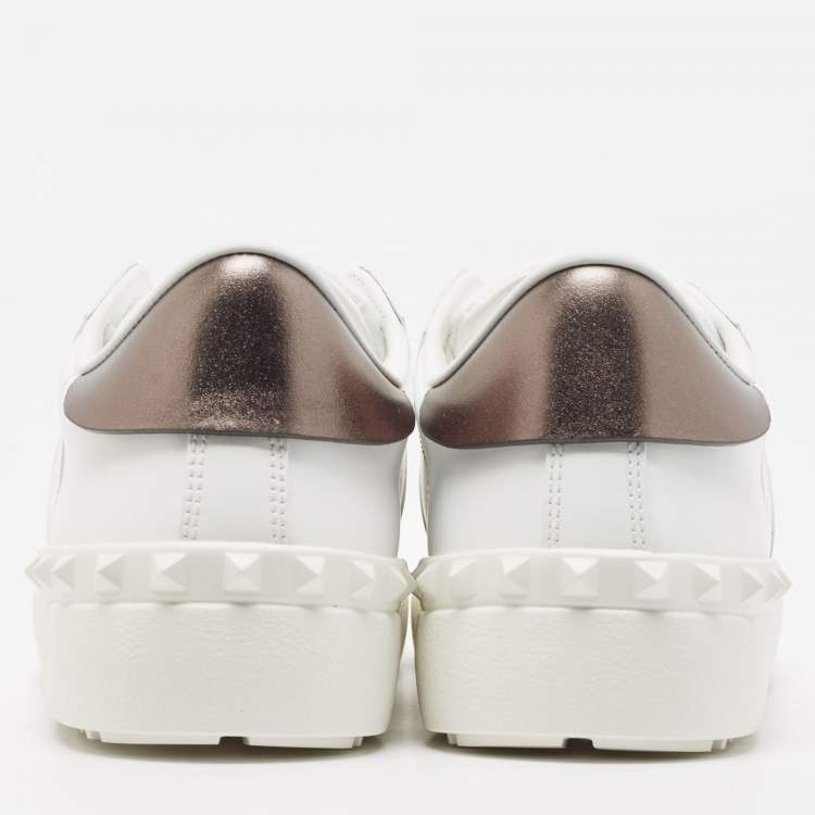 Pre Owned Valentino White Leather VLTN Logo Low Top Sneakers Size 38