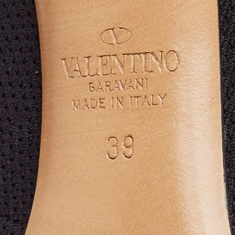 Pre Owned Valentino Black Knit Fabric Star Embellished Sock Boots Size 39