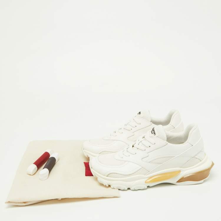 مملوكة مسبقًا Valentino White Leather and Knit Fabric Bounce Sneakers Size 38