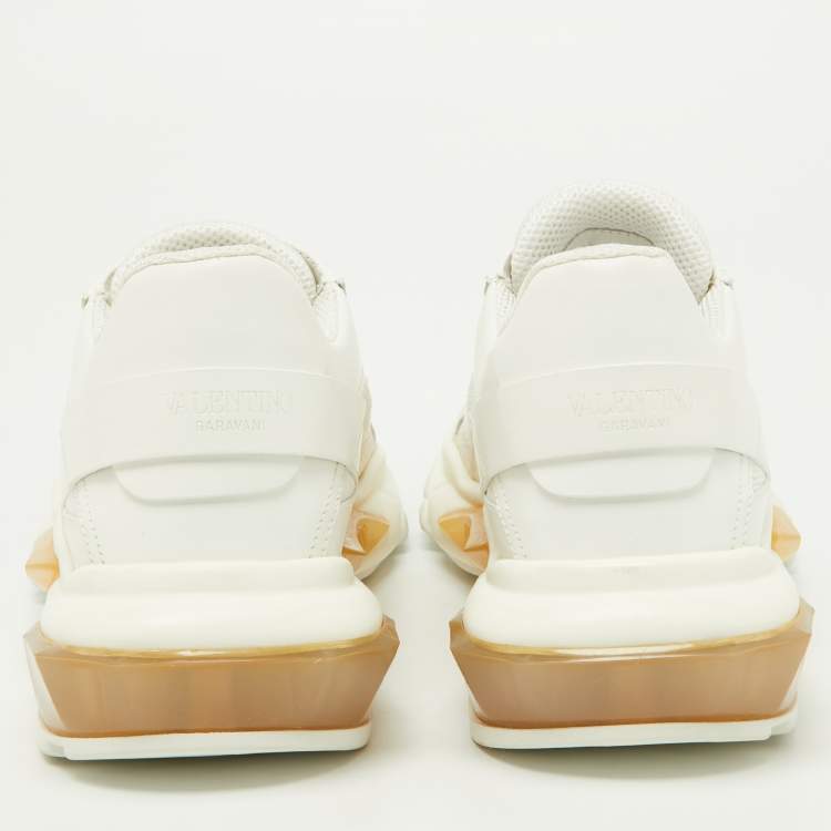 مملوكة مسبقًا Valentino White Leather and Knit Fabric Bounce Sneakers Size 38