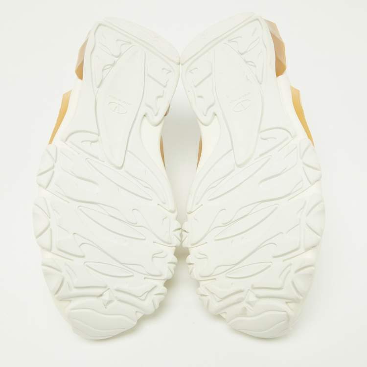 مملوكة مسبقًا Valentino White Leather and Knit Fabric Bounce Sneakers Size 38