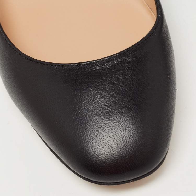 Pre Owned Valentino Black Leather Tango Ankle Strap Ballet Flats Size 38