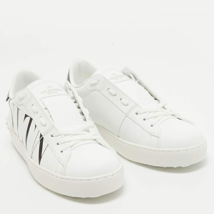 Pre Owned Valentino White Leather VLTN Open Sneakers Size 38